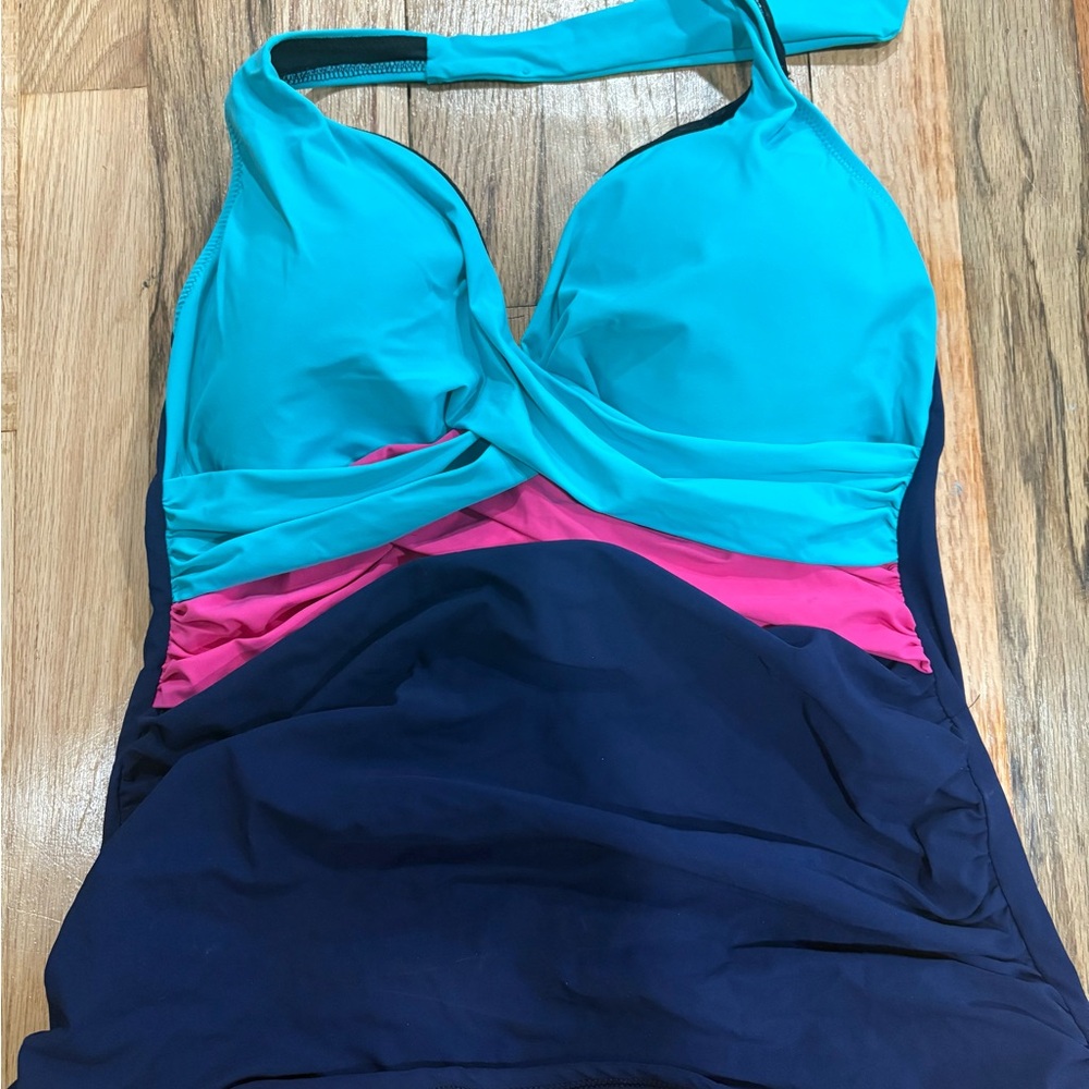 Profile By Gottex Turquoise and Fuchsia One Piece Swimsuit